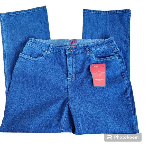 NWT Smith's Dungarees Marilyn Fit Stretch Blue Denim Straight Leg Jeans  18 - Picture 2 of 13